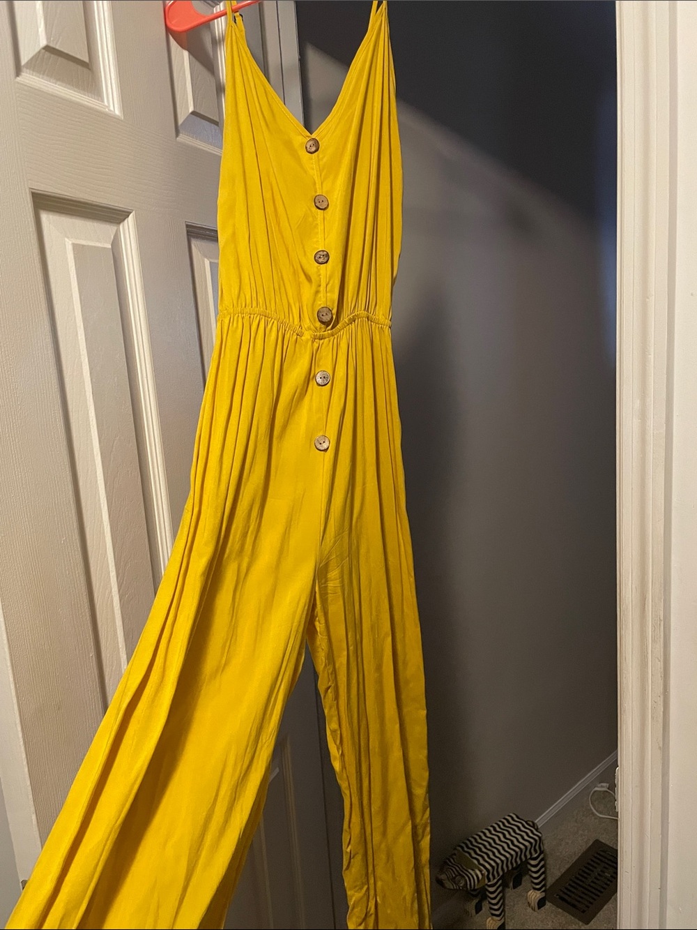 Yellow Button-Front Wide-Leg Jumpsuit